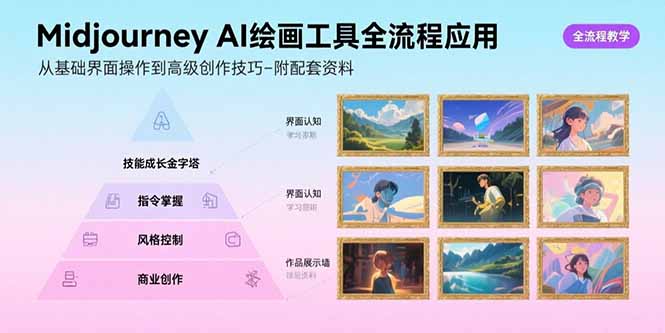 Midjourney AI绘画工具全流程应用，从基础界面操作到高级创作-附配套资料-谷进海小站