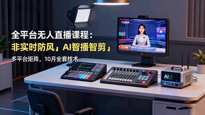 全平台无人直播课程：非实时防风＋AI智播智剪＋多平台矩阵，10月全套技术-谷进海小站