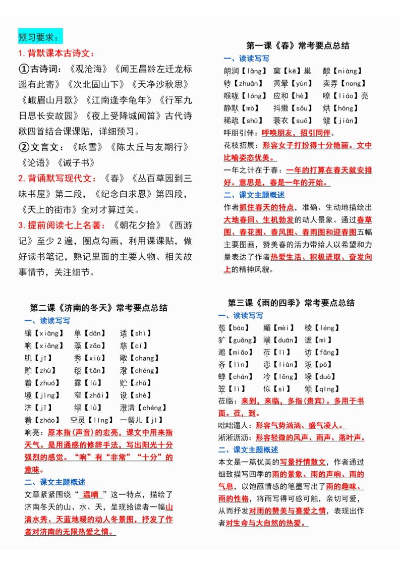 七年级上语文课课贴-谷进海小站