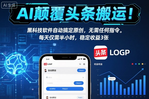AI颠覆头条搬运！黑科技软件自动搞定原创，无需任何指令。每天仅需半小时，稳定收益3张【揭秘】-谷进海小站