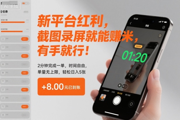 新平台红利，截图录屏就能賺米，有手就行！2分钟完成一单，时间自由，单量无上限，轻松日入5张【揭秘】-谷进海小站