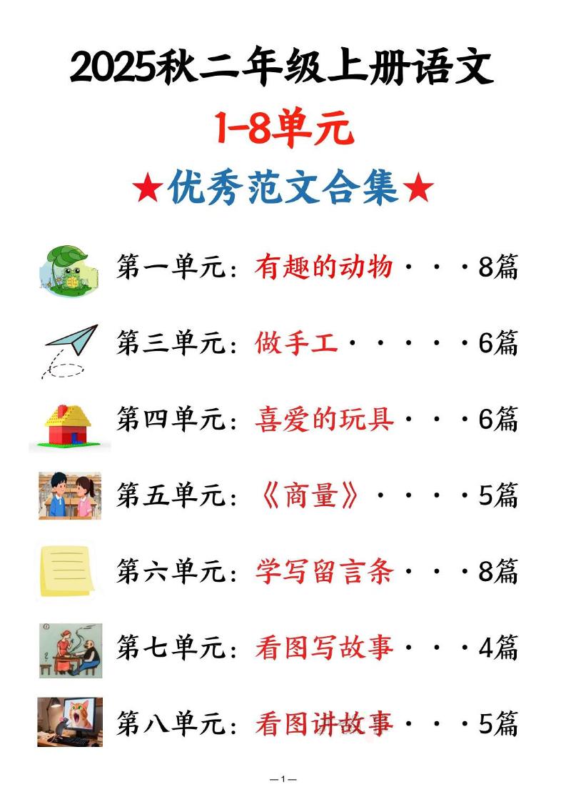 25秋二上语文1-8单元优秀范文合集（22页）-谷进海小站