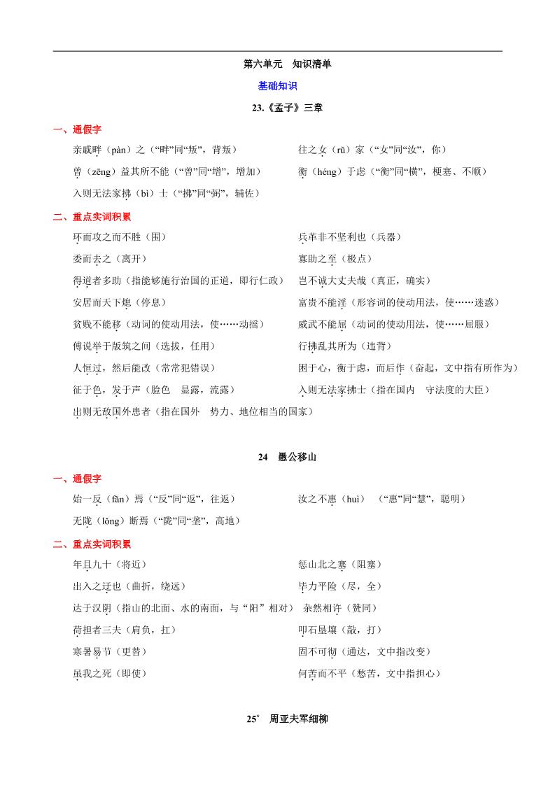 八年级上语文第六单元知识清单-谷进海小站