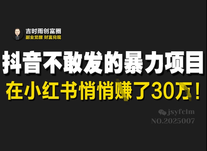 抖音不敢发的暴利项目，在小红书悄悄挣了30W-谷进海小站