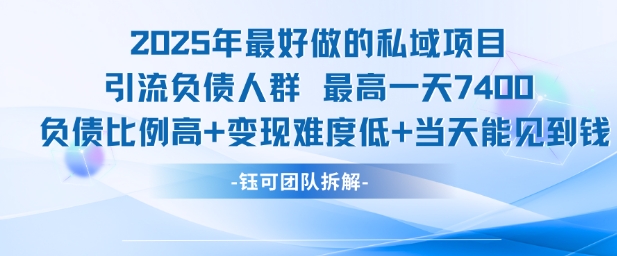2025年最好做的私域项目，引流负债人群，最高一天变现7.4k，人群占比高，变现难度低，当天就能见到钱-谷进海小站
