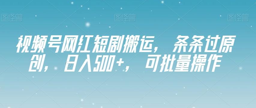 视频号网红短剧搬运，条条过原创，日入500+，可批量操作【揭秘】-谷进海小站
