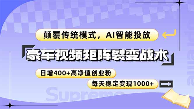 豪车视频矩阵裂变战术，颠覆传统模式，AI智能投放，日增400+高净值创业…-谷进海小站