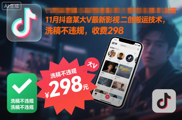 11月抖音某大V最新影视二创搬运技术，洗稿不违规，收费298-谷进海小站