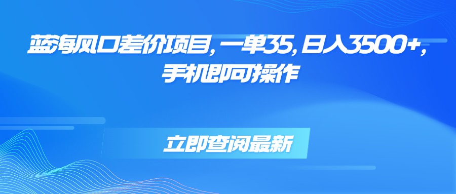蓝海风口差价项目，一单35，日入3500+，手机即可操作-谷进海小站