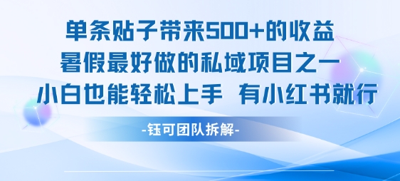 单条贴子带来5张的收益，暑假最好做的私域项目之一，小白也能轻松上手，有小红书就行-谷进海小站