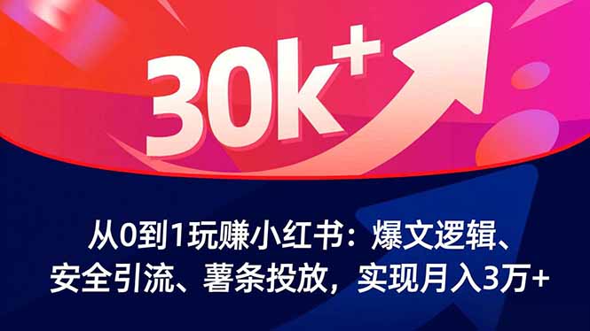 从0到1玩赚小红书：爆文逻辑、安全引流、薯条投放，实现月入3万+-谷进海小站