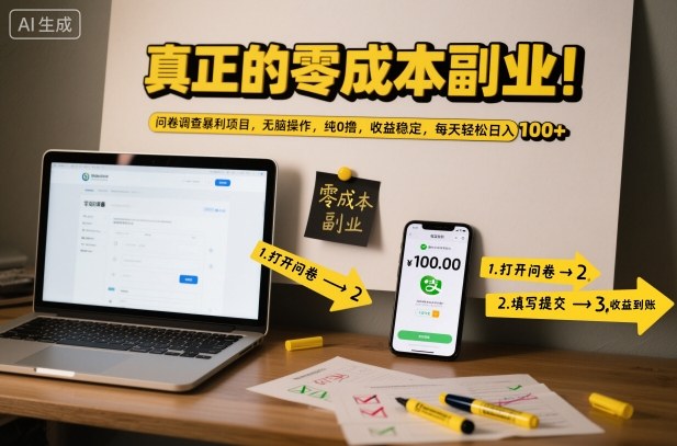 真正的零成本副业！问卷调查暴利项目，无脑操作，纯0撸，收益稳定，每天轻松日入100+【揭秘】-谷进海小站
