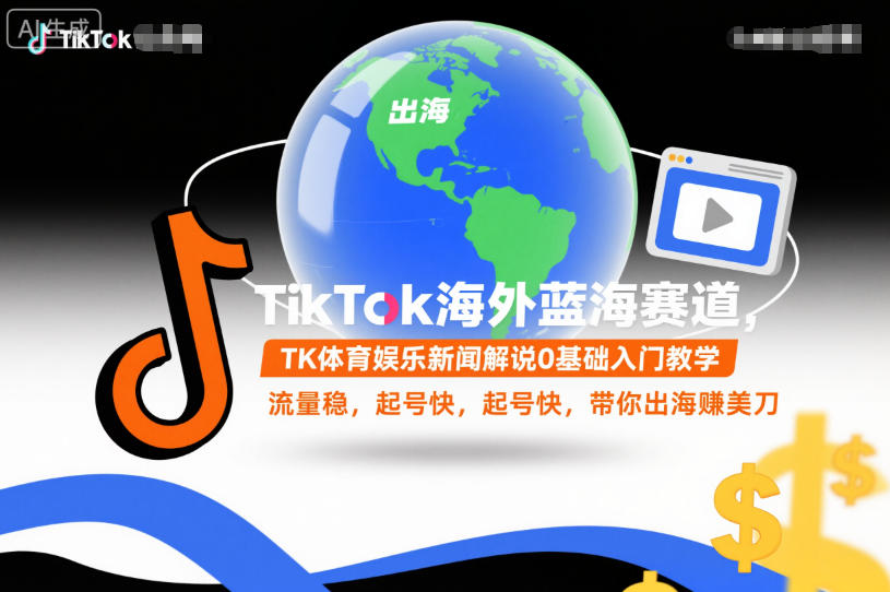 TikTok海外蓝海赛道，TK体育娱乐新闻解说0基础入门教学，流量稳，起号快，带你出海賺美刀-谷进海小站