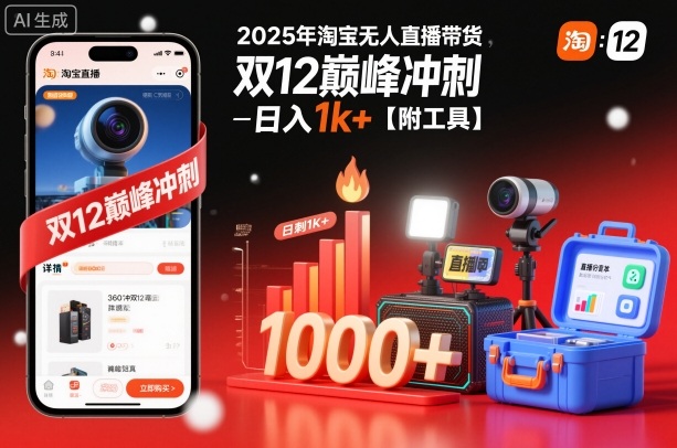2025年淘宝无人直播带货，冲刺双12，日入1k+【附工具】【揭秘】-谷进海小站