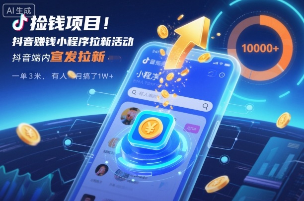捡钱项目！抖音賺钱小程序拉新活动，抖音端内宣发拉新，一单3米，有人半个月搞了1W+-谷进海小站