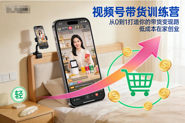 视频号带货训练营，从0到1打造你的带货变现路，低成本在家创业-谷进海小站
