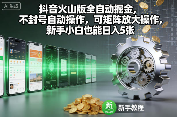 抖音火山版全自动掘金，不封号自动操作，可矩阵放大操作，新手小白也能日入5张【揭秘】-谷进海小站