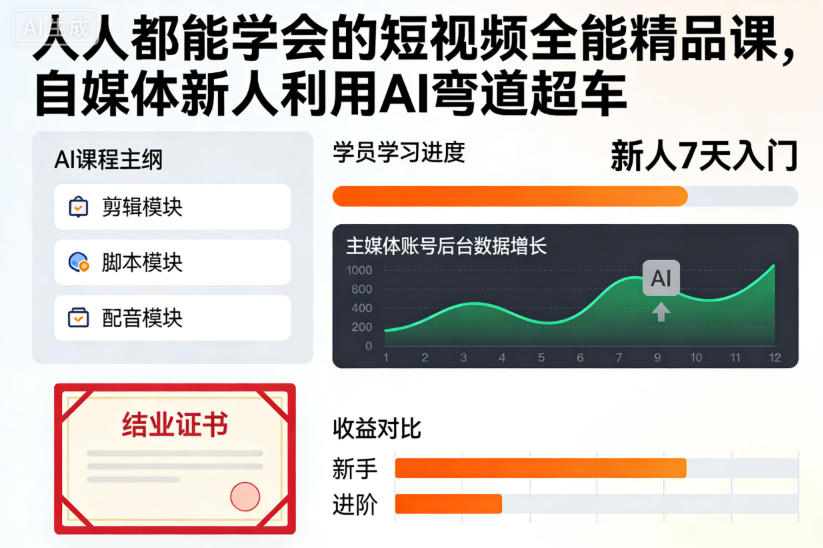人人都能学会的短视频全能精品课，自媒体新人利用AI弯道超车-谷进海小站