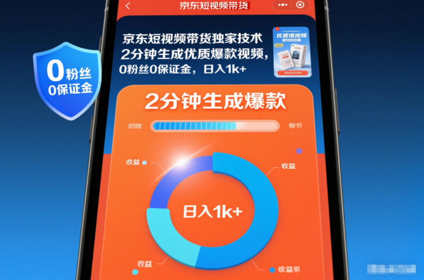 京东短视频带货独家技术，2分钟生成一条优质爆款视频，0粉丝0保证金，日入1k+【揭秘】-谷进海小站