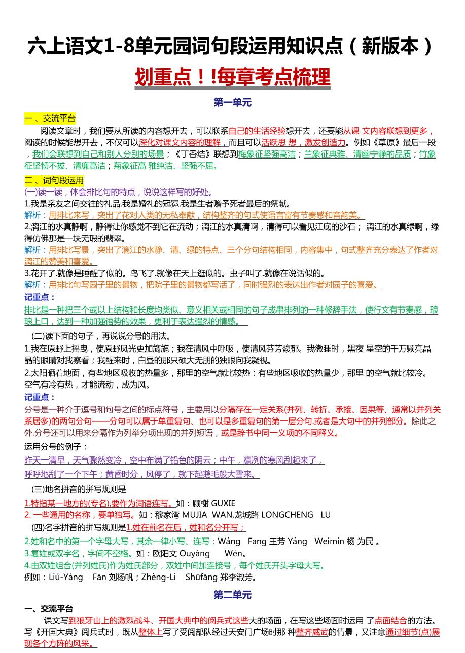 六上语文1-8单元园词句段运用知识点（新版本）docx-谷进海小站