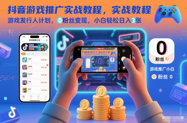 抖音游戏推广实战教程，游戏发行人计划，0粉丝变现，小白轻松日入3张-谷进海小站