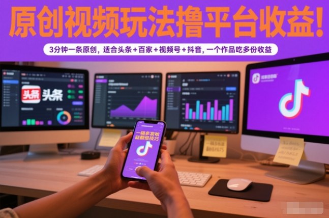 原创视频玩法撸平台收益，3分钟一条原创，适合头条+百家+视频号+抖音，一个作品吃多份收益-谷进海小站