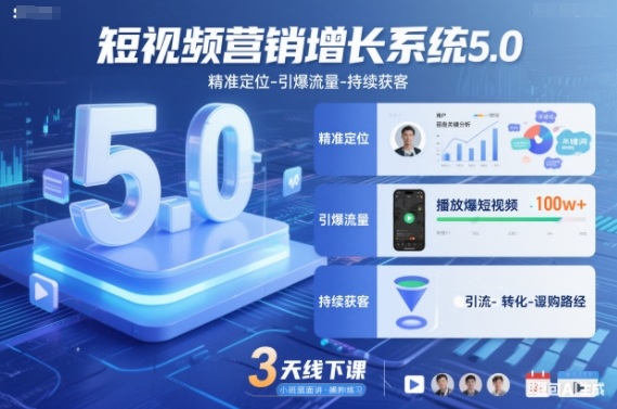 短视频营销增长系统5.0，精准定位-引爆流量-持续获客，3天线下课(音频+图片)-谷进海小站