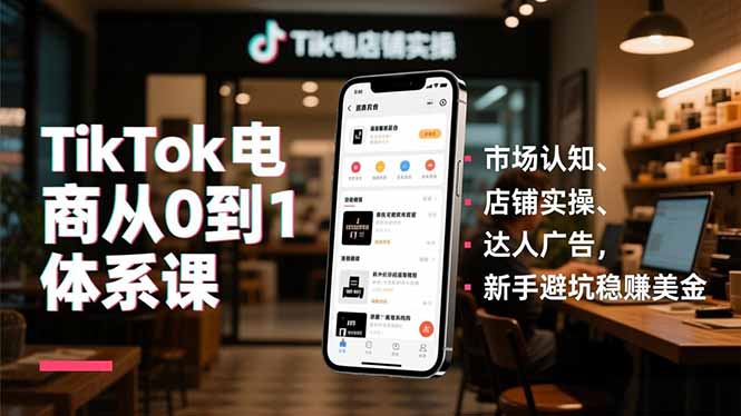 TikTok电商从0到1体系课，市场认知、店铺实操、达人广告，新手避坑稳赚美金-谷进海小站