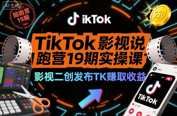 TikTok影视解说陪跑营19期实操课，影视二创发布TK賺取收益，万播收益50美金(更新)-谷进海小站