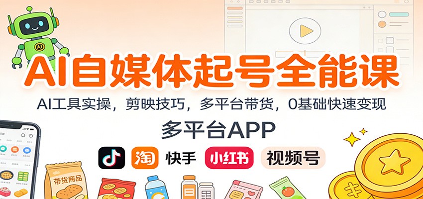 AI自媒体起号全能课：AI工具实操，剪映技巧，多平台带货，0基础快速变现-谷进海小站