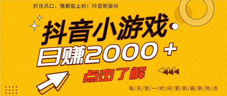 2025年爆火的抖音小游戏项目，一部手机日入2000+-谷进海小站