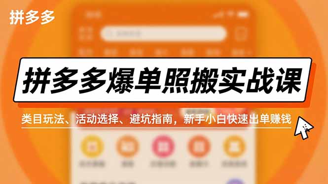 拼多多爆单照搬实战课，类目玩法、活动选择、避坑指南，新手小白快速出单赚钱-谷进海小站