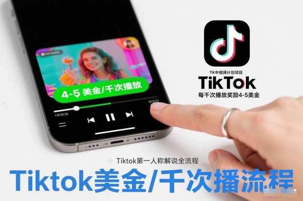 TK中视频计划项目，Tiktok第一人称解说流程，每干次播放奖励4-5美金-谷进海小站