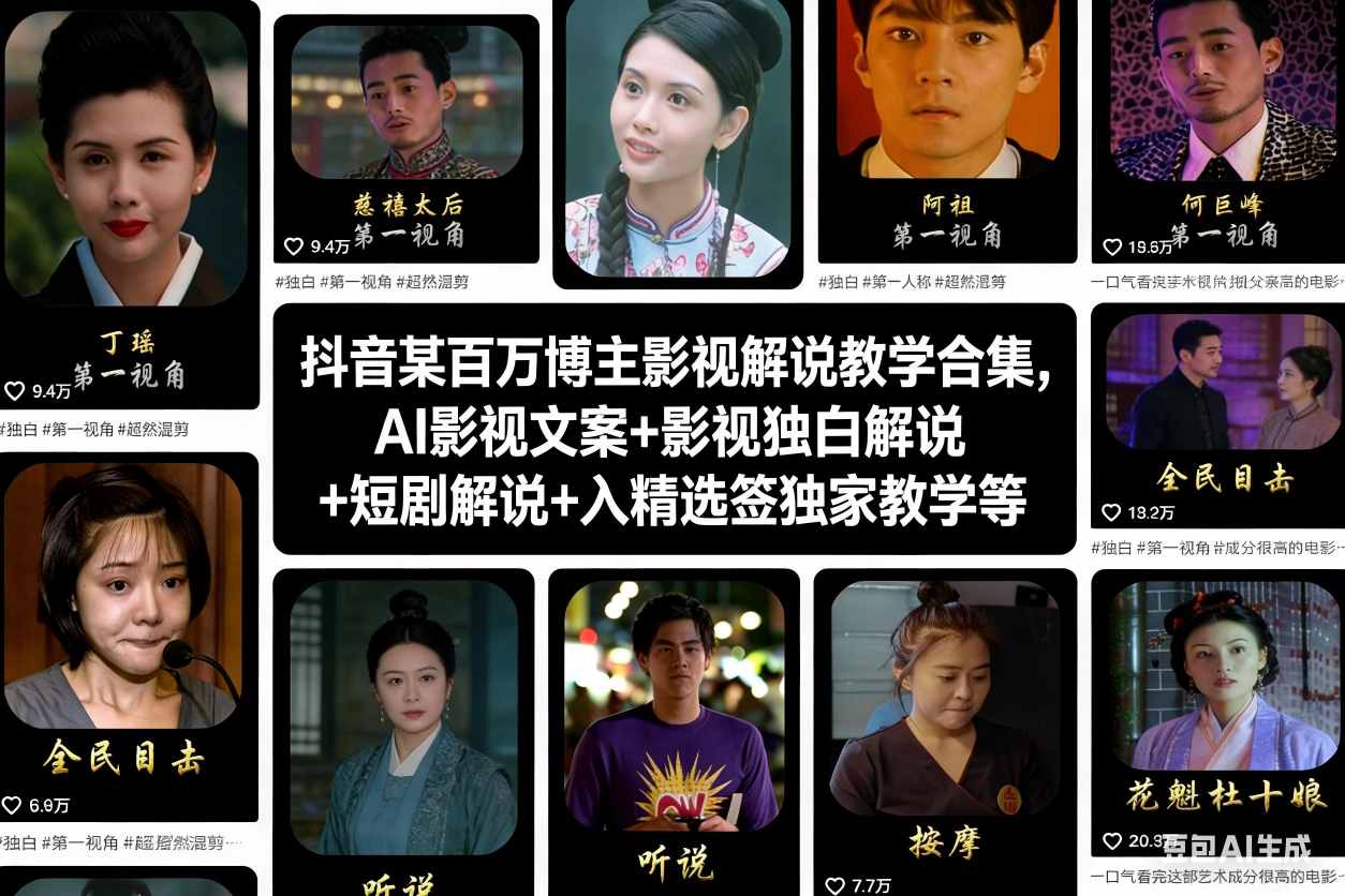 抖音某百万博主影视解说教学合集，AI影视文案+影视独白解说+短剧解说+入精选签独家教学等-谷进海小站