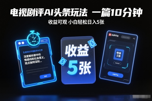 电视剧评AI头条玩法，一篇10分钟，收益可观，小白轻松日入5张+【独家】-谷进海小站