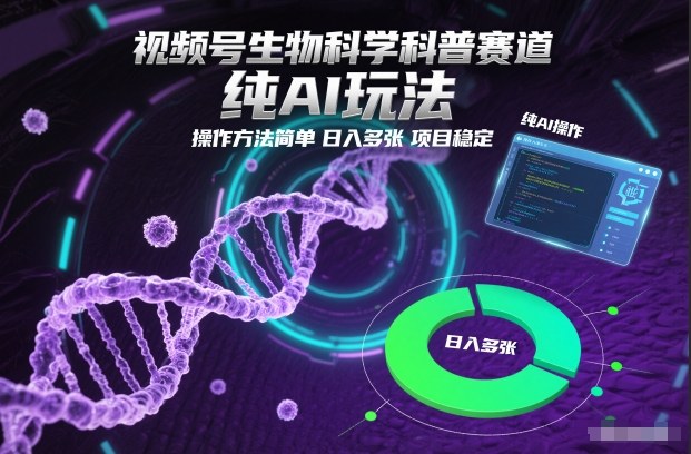 视频号生物科学科普赛道，纯AI玩法，操作方法简单，日入多张，项目稳定-谷进海小站