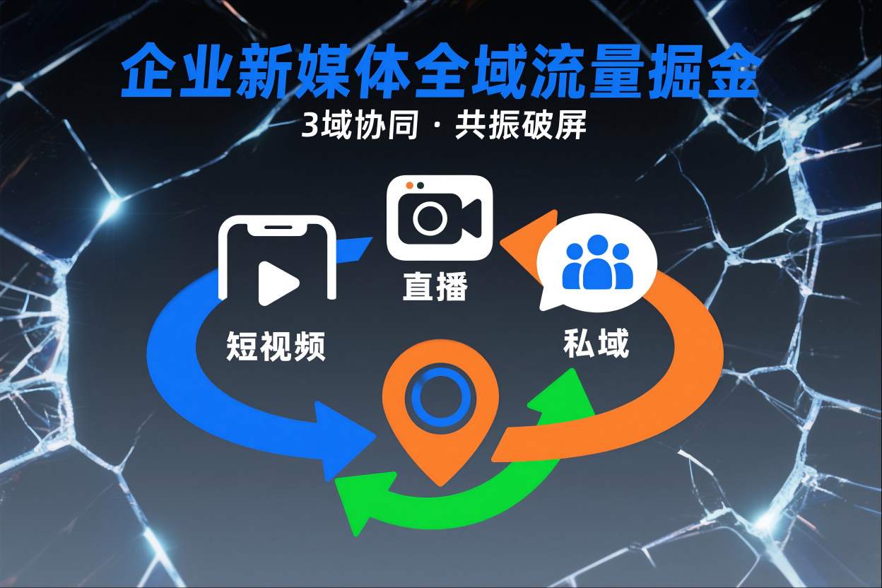 短视频全域商业模式，企业新媒体全域流量掘金，3域协同，共振破屏，短视频-直播-私域-地域-谷进海小站