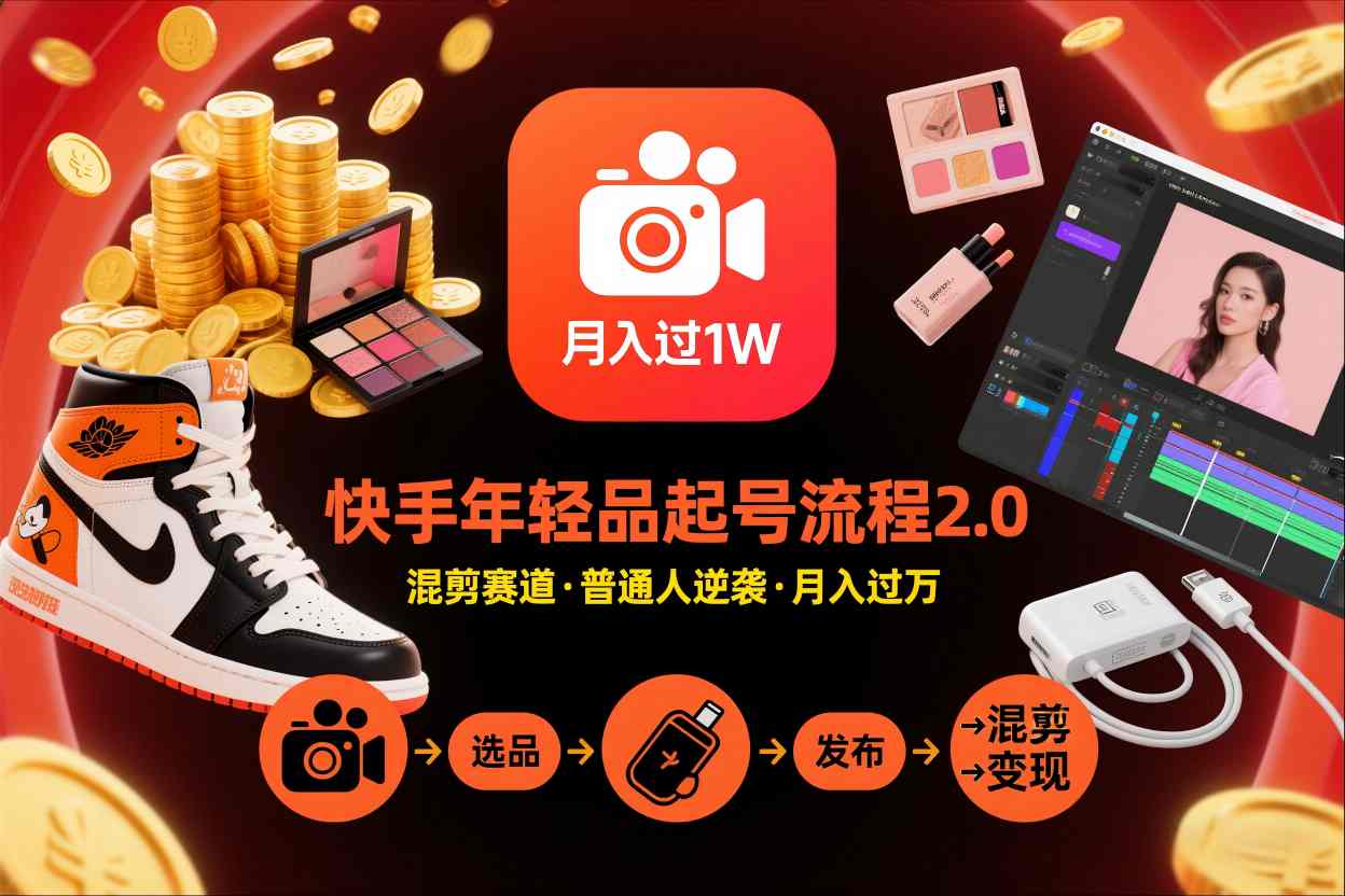 快手短视频带货年轻品起号流程2.0，快手年轻品混剪赛道，普通人也能月入过1W-谷进海小站
