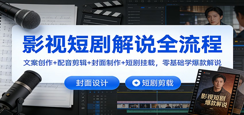 影视短剧解说全流程：文案创作+配音剪辑+封面制作+短剧挂载，零基础学爆款解说-谷进海小站