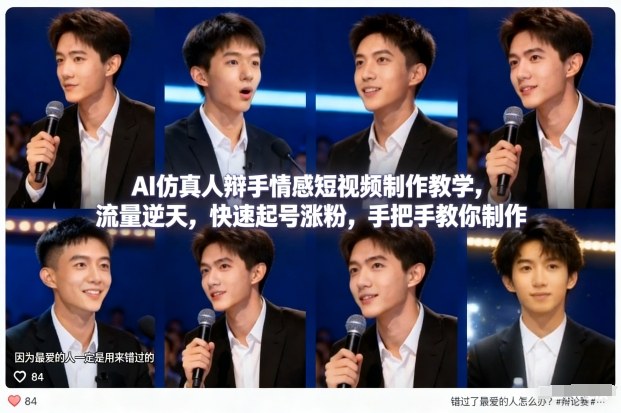 AI仿真人辩手情感短视频制作教学，流量逆天，快速起号涨粉，手把手教你制作-谷进海小站