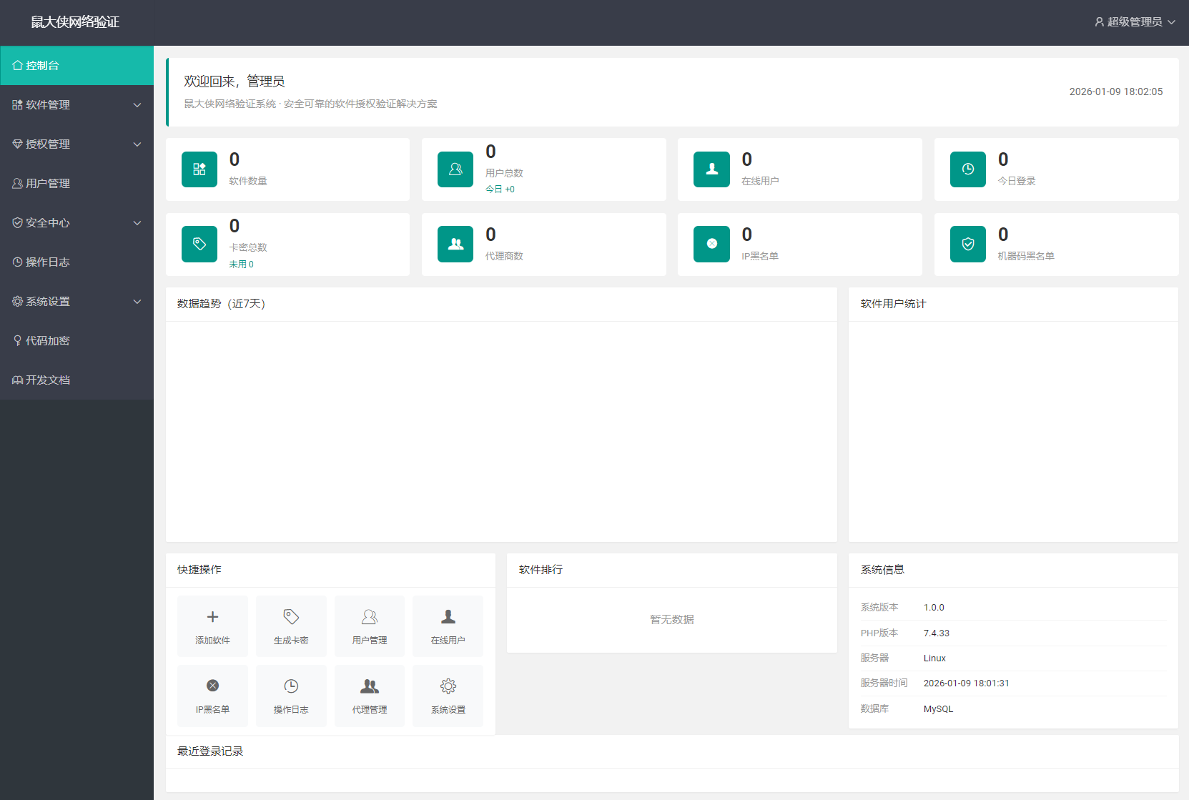 鼠大侠网络验证系统源码 一机一码授权验证 全开源-谷进海小站