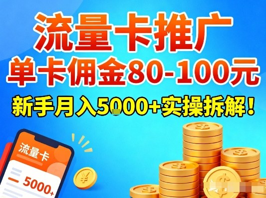 流量卡推广，单卡佣金80-100，新手月入5k+实操拆解！-谷进海小站