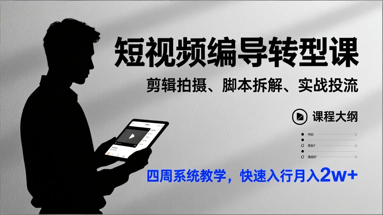 短视频编导转型课，剪辑拍摄、脚本拆解、实战投流，四周系统教学，快速入行月入2w+-谷进海小站