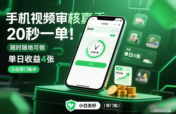 手机视频审核真香！20秒一单，随时随地可做，单日收益4张，小白零门槛冲【揭秘】-谷进海小站