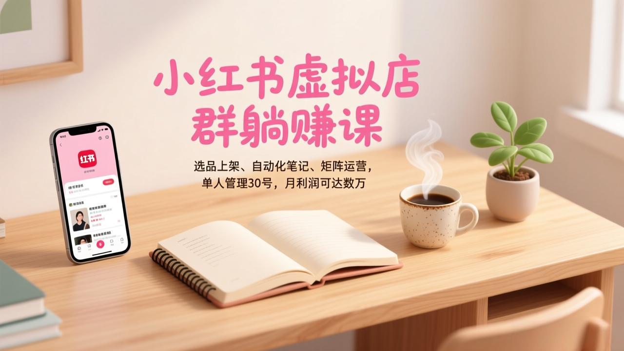 小红书虚拟店群躺赚课，选品上架、自动化笔记、矩阵运营，单人管理30号，月利润可达数万-谷进海小站