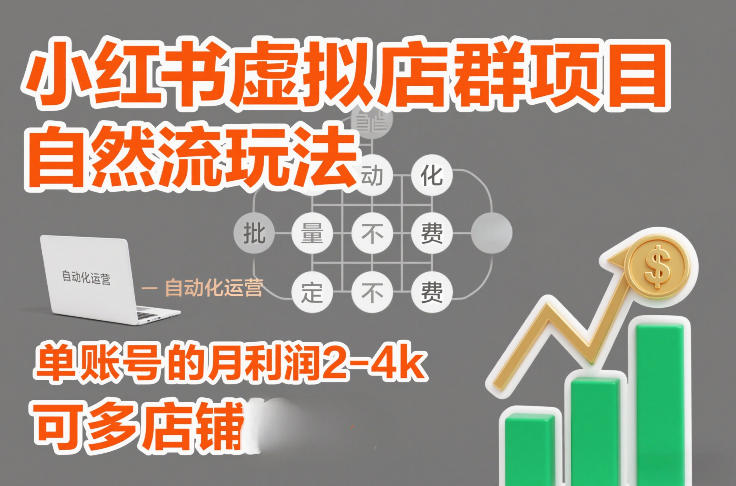 小红书虚拟店群项目，自然流玩法，批量自动化，稳定不费号，单账号的月利润2-4k，可多店矩阵-谷进海小站