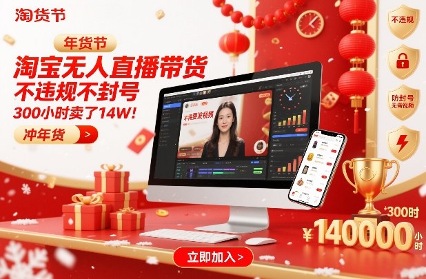 淘宝无人直播带货，不违规不封号，不需要发视频，300小时卖了14W！冲年货节【揭秘】-谷进海小站