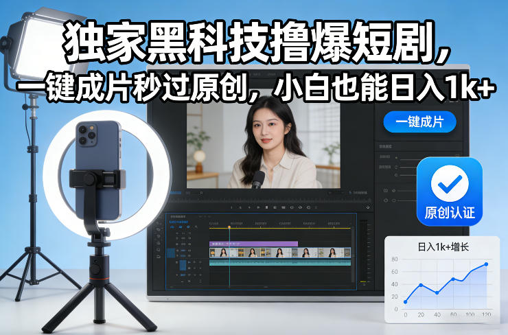独家黑科技撸爆短剧，一键成片秒过原创，小白也能日入1k+【揭秘】-谷进海小站