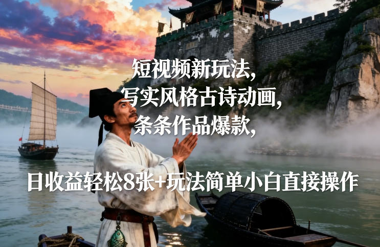 短视频新玩法，写实风格古诗动画，条条作品爆款，日收益轻松8张+玩法简单小白直接操作-谷进海小站