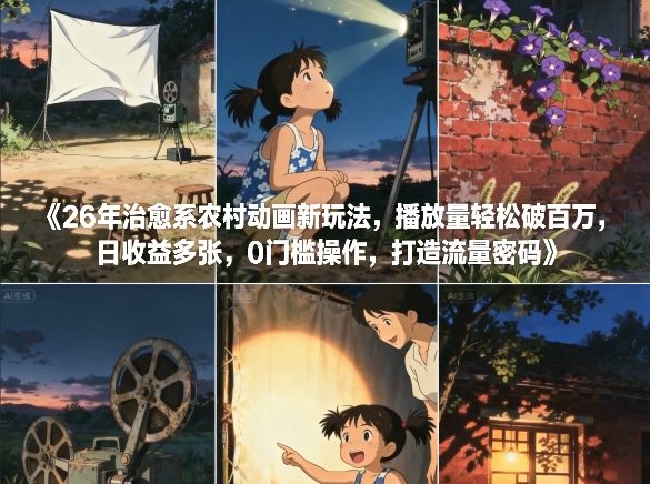 26年治愈系农村动画新玩法，播放量轻松破百万，日收益多张，0门槛操作，打造流量密码-谷进海小站